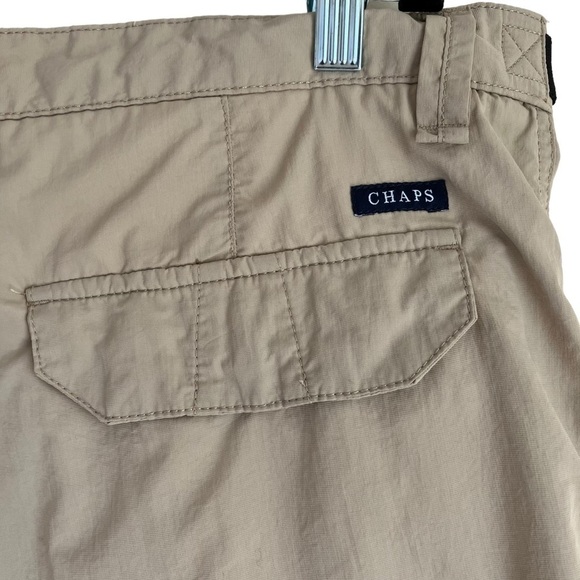 Chaps Flat Front Nylon Safari Shorts Zip Cargo Pockets Built-in Belt Tan Sz 42 - Picture 6 of 15